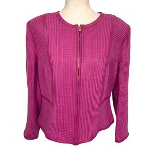 ESCADA Leather Jacket Womens 46 Fuschia Pink Mixed Media Lamb Structured Moto